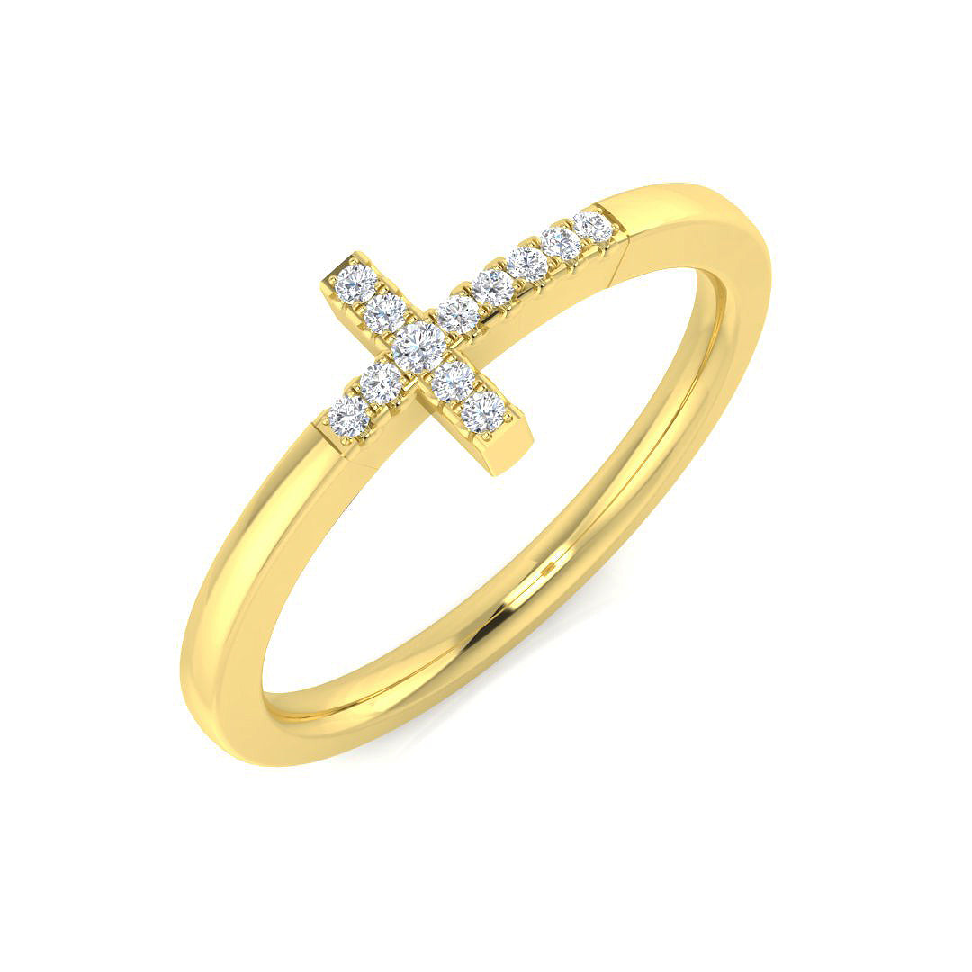 0.06 Carat Round Shaped Micro Pave Setting Side Cross Diamond Ring