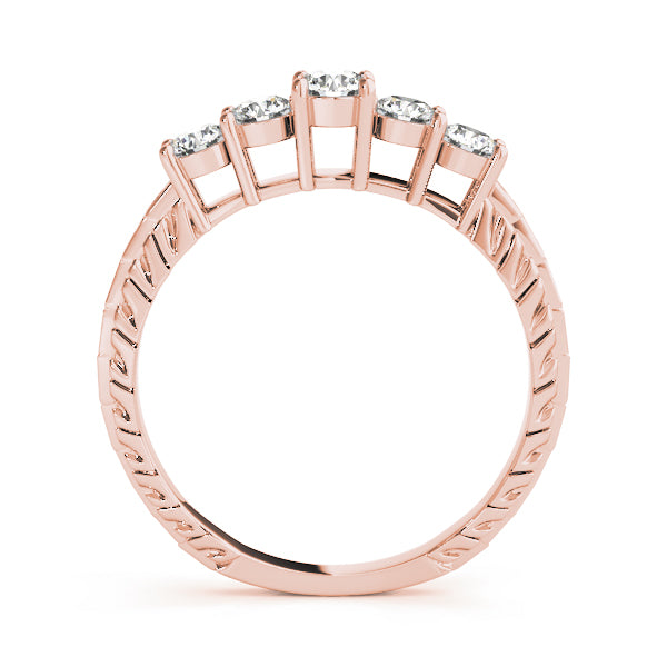 0.15Ct - 1.00Ct Lab-Grown Round Diamond Shared Prong Setting with Patterned Shank 5-Stone Diamond Ring, DE Color VVS Clarity