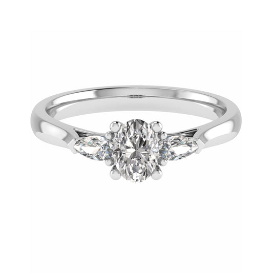 0.50 Carat Lab Grown Oval Diamond 3 Stone Engagement Ring