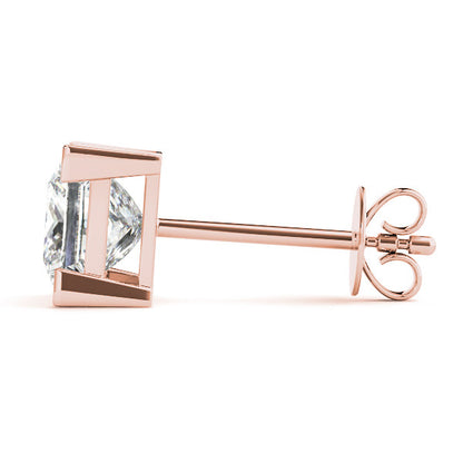 Princess Cut Natural Diamond Claw Setting Stud Earring