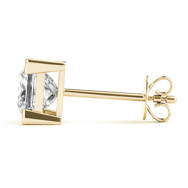 Princess Cut Natural Diamond Claw Setting Stud Earring