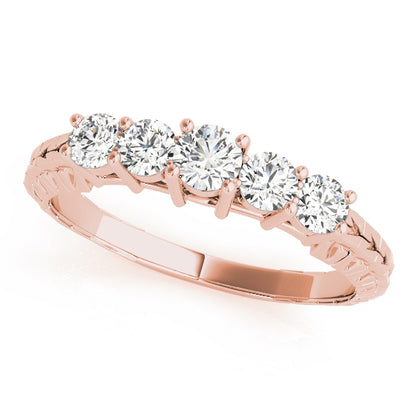 0.15Ct - 1.00Ct Lab-Grown Round Diamond Shared Prong Setting with Patterned Shank 5-Stone Diamond Ring, DE Color VVS Clarity