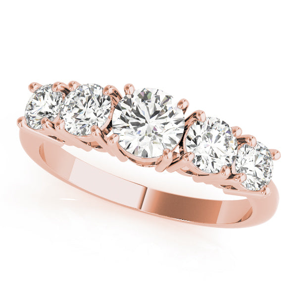 1.33ct Lab-Grown Round Diamond 5-Stone Cathedral Style Shared Prong Setting Diamond Ring, DE Color VVS Clarity