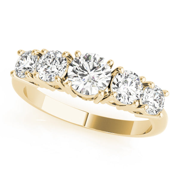 1.33ct Lab-Grown Round Diamond 5-Stone Cathedral Style Shared Prong Setting Diamond Ring, DE Color VVS Clarity