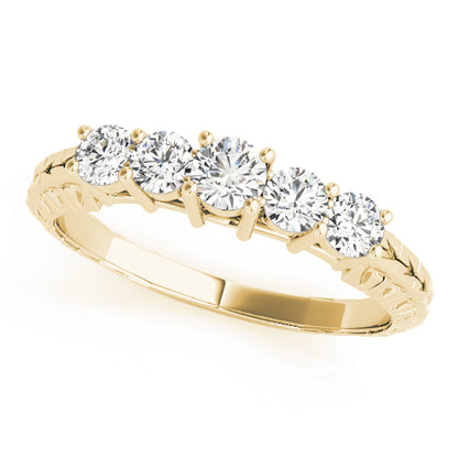0.15Ct - 1.00Ct Lab-Grown Round Diamond Shared Prong Setting with Patterned Shank 5-Stone Diamond Ring, DE Color VVS Clarity