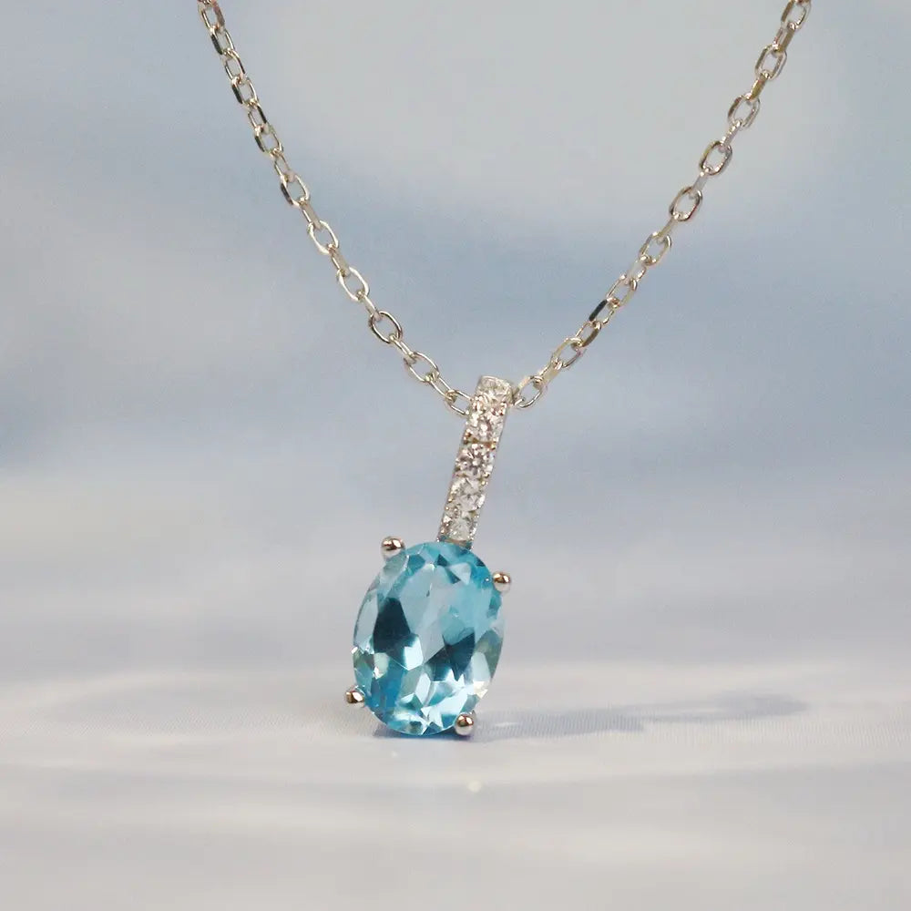 0.44 Carat Oval Shape Aquamarine Stone Drop Necklace