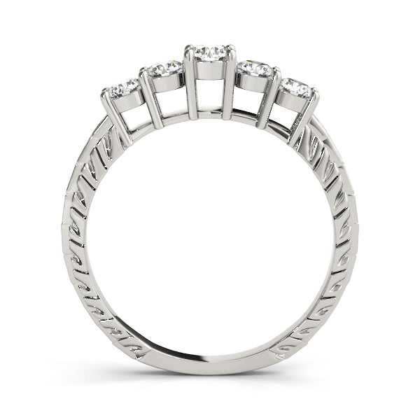 0.15Ct - 1.00Ct Lab-Grown Round Diamond Shared Prong Setting with Patterned Shank 5-Stone Diamond Ring, DE Color VVS Clarity