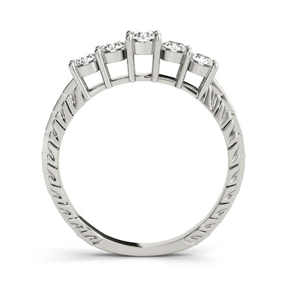 0.15Ct - 1.00Ct Lab-Grown Round Diamond Shared Prong Setting with Patterned Shank 5-Stone Diamond Ring, DE Color VVS Clarity