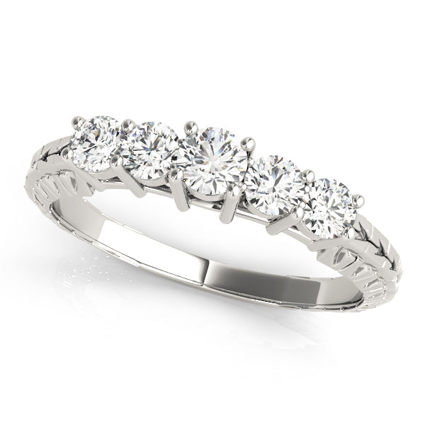 0.15Ct - 1.00Ct Lab-Grown Round Diamond Shared Prong Setting with Patterned Shank 5-Stone Diamond Ring, DE Color VVS Clarity