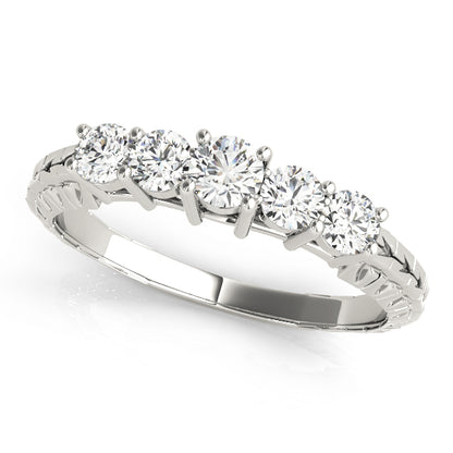 0.15Ct - 1.00Ct Lab-Grown Round Diamond Shared Prong Setting with Patterned Shank 5-Stone Diamond Ring, DE Color VVS Clarity