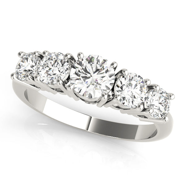 1.33ct Lab-Grown Round Diamond 5-Stone Cathedral Style Shared Prong Setting Diamond Ring, DE Color VVS Clarity