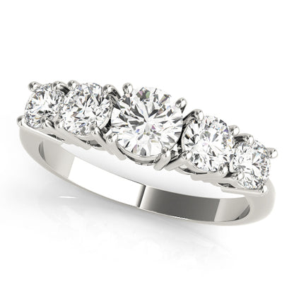 1.33ct Lab-Grown Round Diamond 5-Stone Cathedral Style Shared Prong Setting Diamond Ring, DE Color VVS Clarity