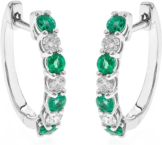 0.06Ct Lab Grown and Emerald Diamond Silver Hoop Earrings