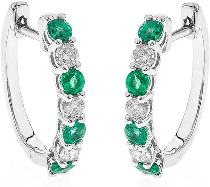 0.06Ct Lab Grown and Emerald Diamond Silver Hoop Earrings