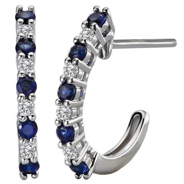 0.35Ct Lab Grown Diamond Blue Sapphire Half Huggie Studs Earrings in Gold