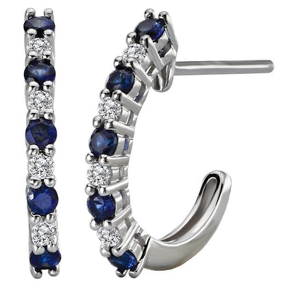 0.35Ct Lab Grown Diamond Blue Sapphire Half Huggie Studs Earrings in Gold
