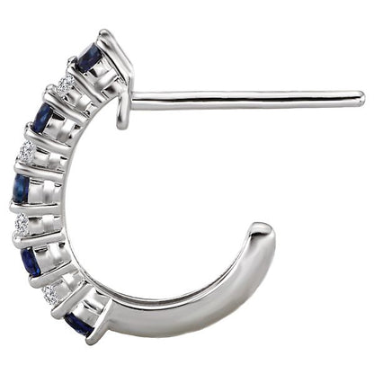 0.35Ct Lab Grown Diamond Blue Sapphire Half Huggie Studs Earrings in Gold