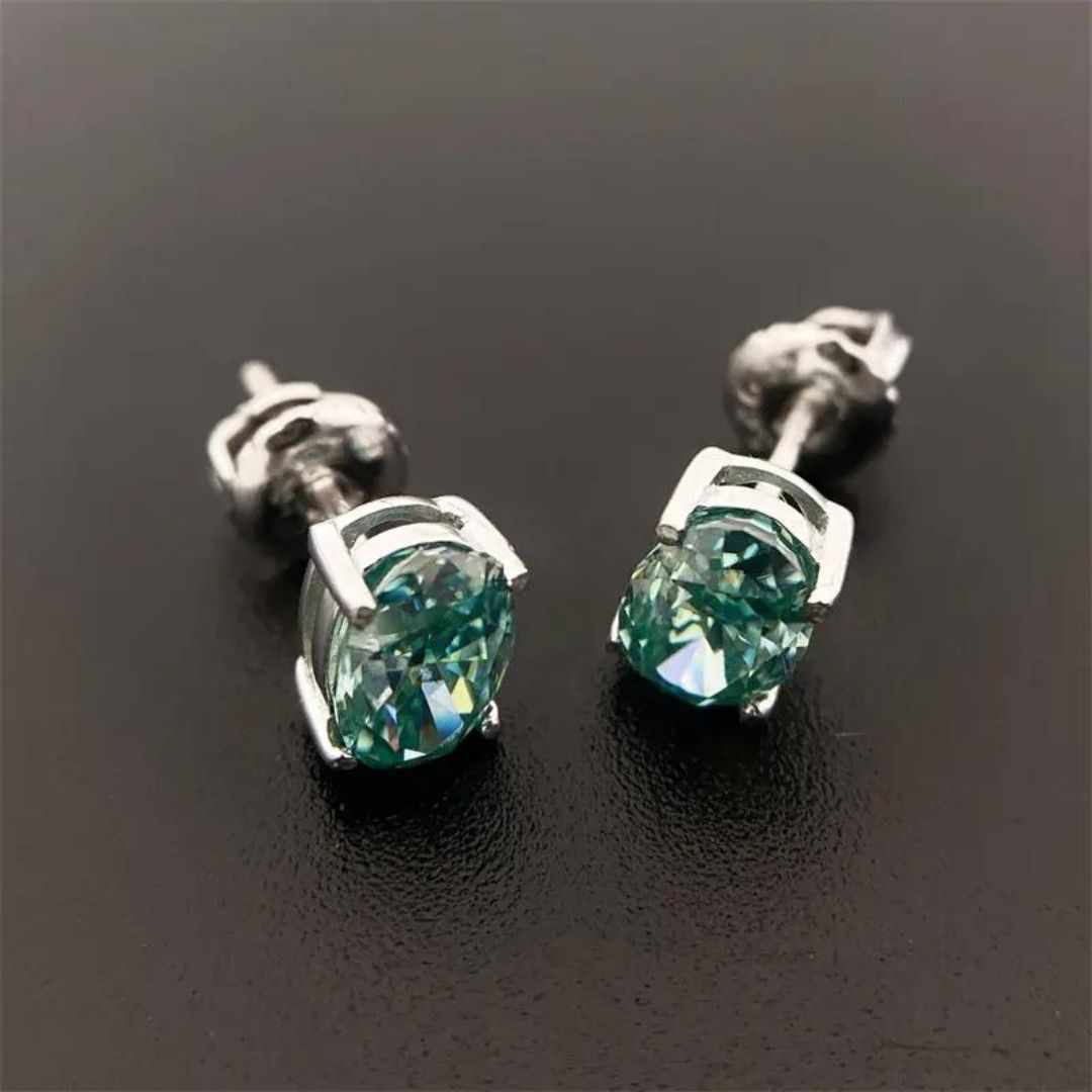 0.32Ct Oval Emerald Solitaire Studs Earring in White Gold