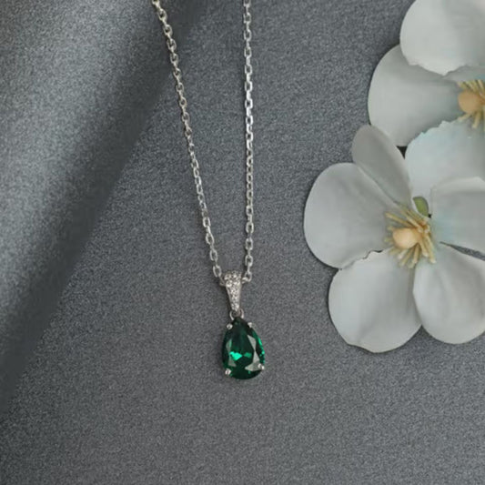 2.40Ct Lab Grown Pear Emerald Solitaire Diamond Pendant in Silver