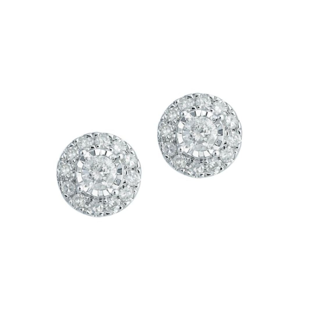 0.25Ct Lab Grown Diamond Round Halo Stud Earrings in White Gold