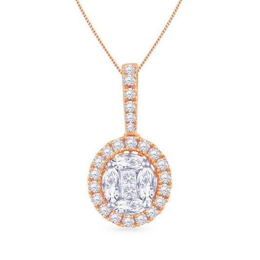 0.55Ct Lab Grown Diamond Halo Pendant Necklace in White Gold