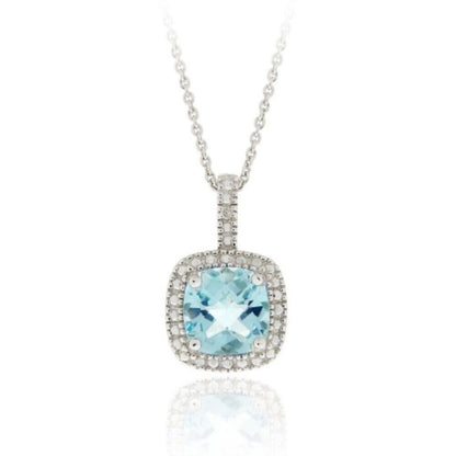 0.20Ct Blue Topaz and Lab Grown Diamond Cushion Solitaire Pendant in Gold