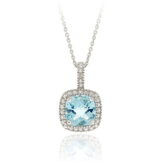 0.20Ct Blue Topaz and Lab Grown Diamond Cushion Solitaire Pendant in Gold