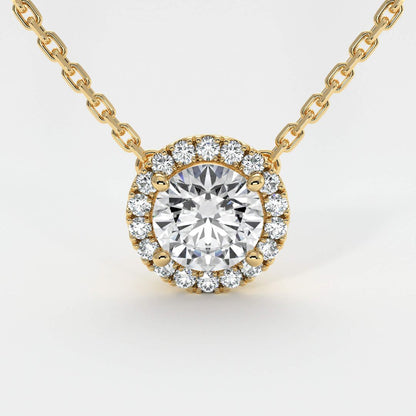 0.70Ct Solitaire Round Lab Diamond Halo Pendant Necklace in Gold