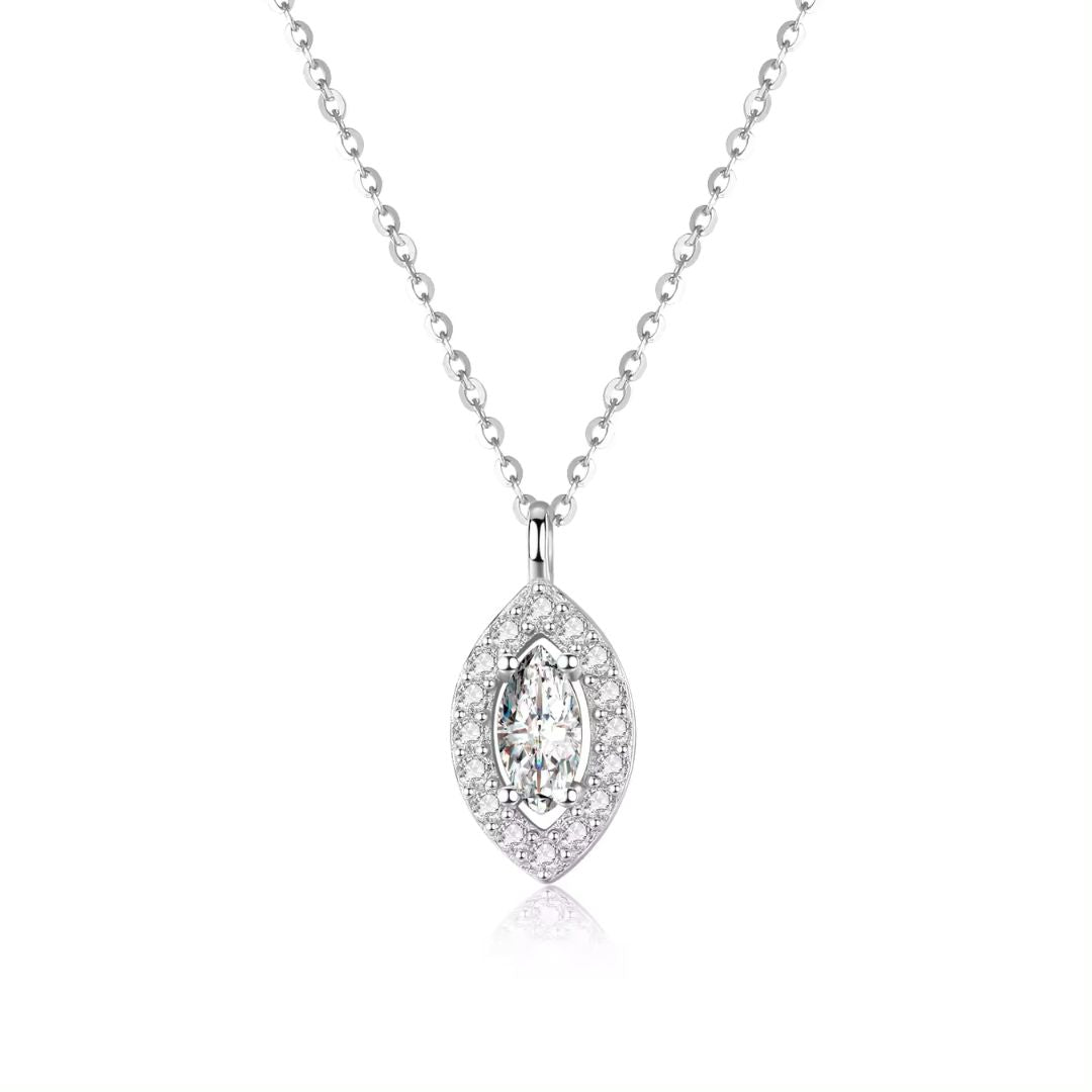 0.73Ct Solitaire Marquise Lab Grown Diamond Halo Pendant Necklace in Gold