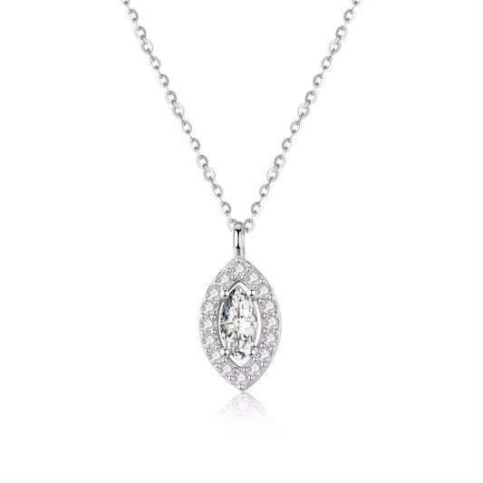 0.73Ct Solitaire Marquise Lab Grown Diamond Halo Pendant Necklace in Gold
