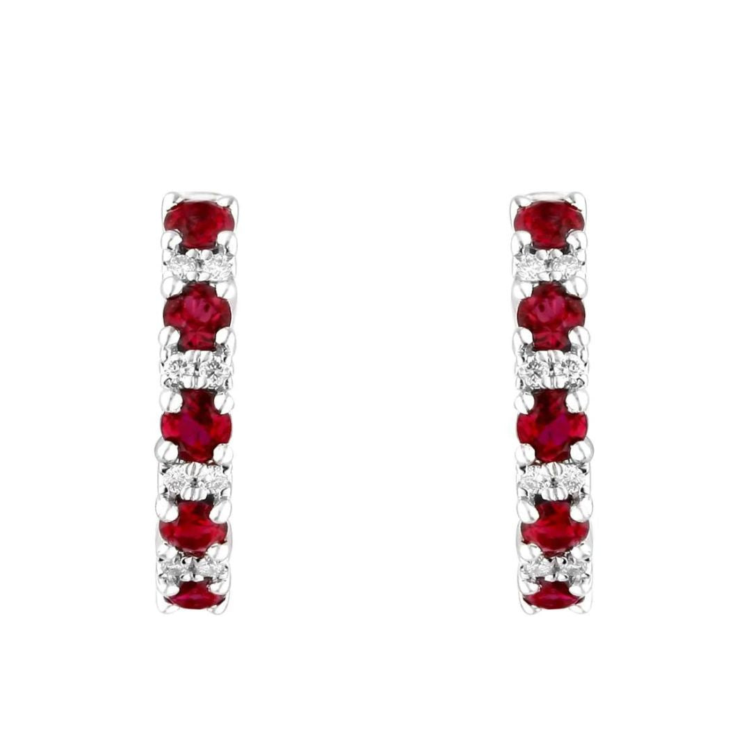 0.92Ct Lab Grown and Ruby Diamond Hoop Earring in Gold