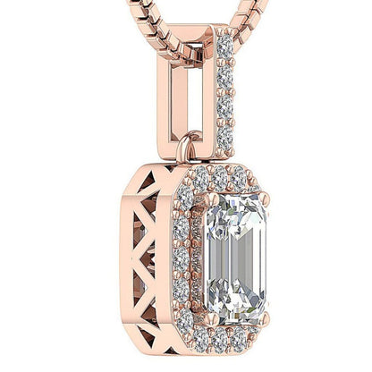 1.38Ct Emerald Solitaire Lab Grown Diamond Pendant Necklace in Gold