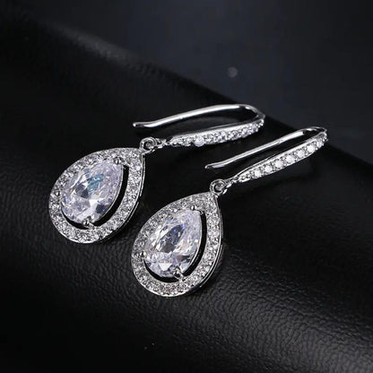0.20Ct Lab Grown Diamond Pear Halo Dangle Drop Earrings in Silver