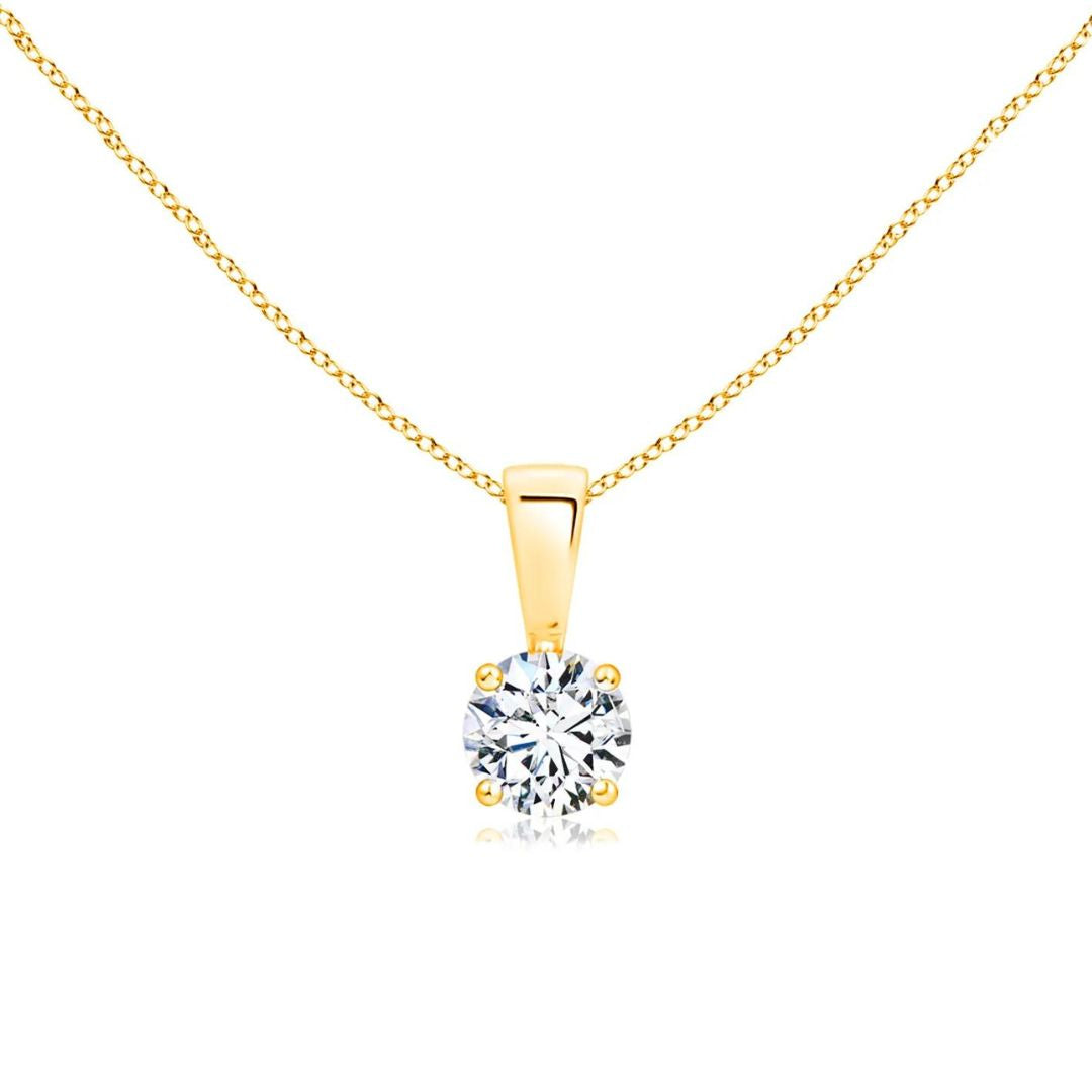 0.50Ct Solitaire Round Diamond Pendant Necklace in Yellow Gold
