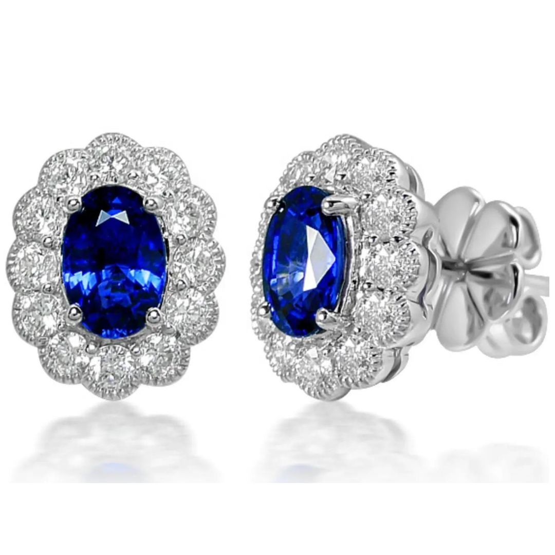 0.20Ct Lab Grown Oval Sapphire Studs Earring in White Gold