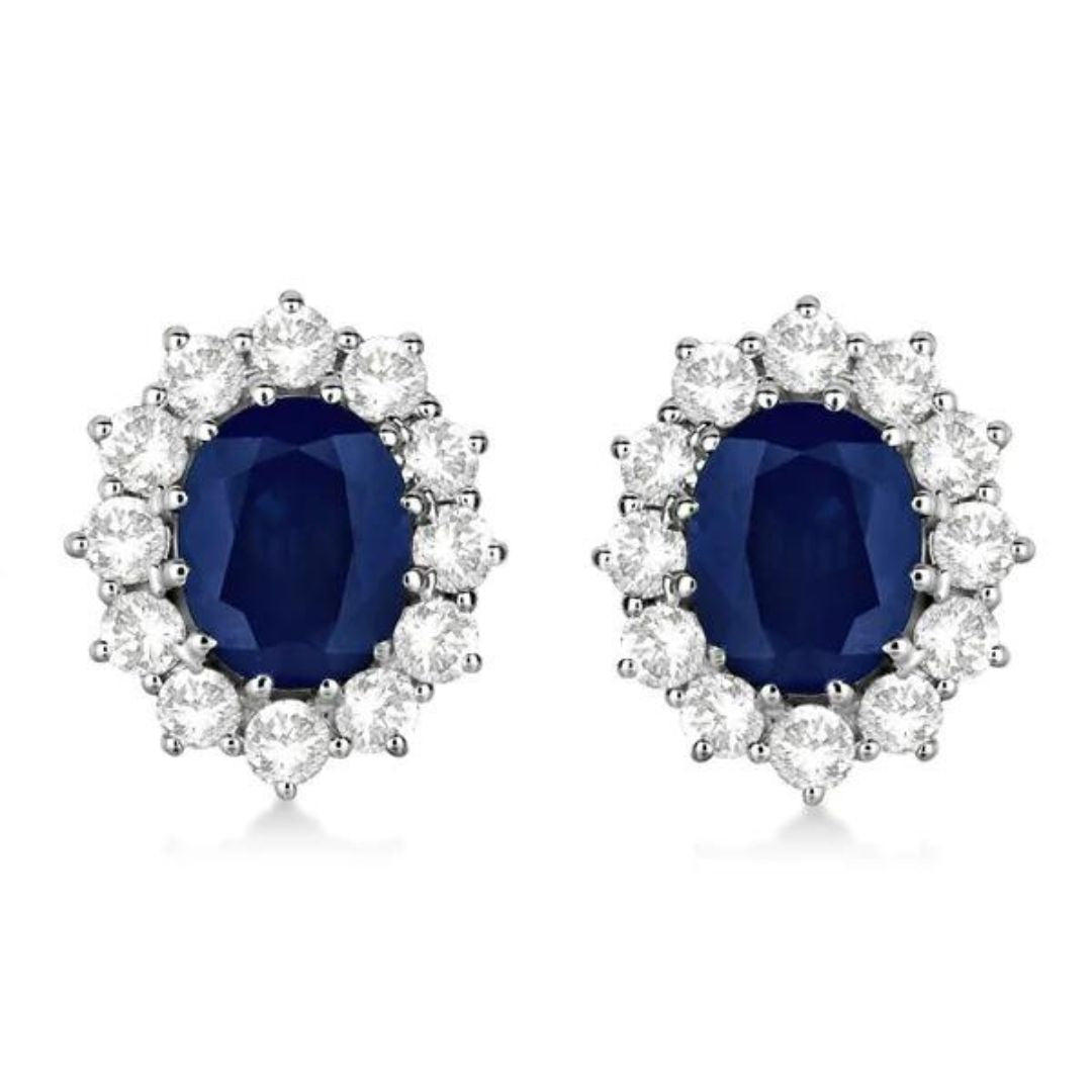 0.50Ct Lab Grown Diamond Oval Sapphire Cluster Studs Earring Gold