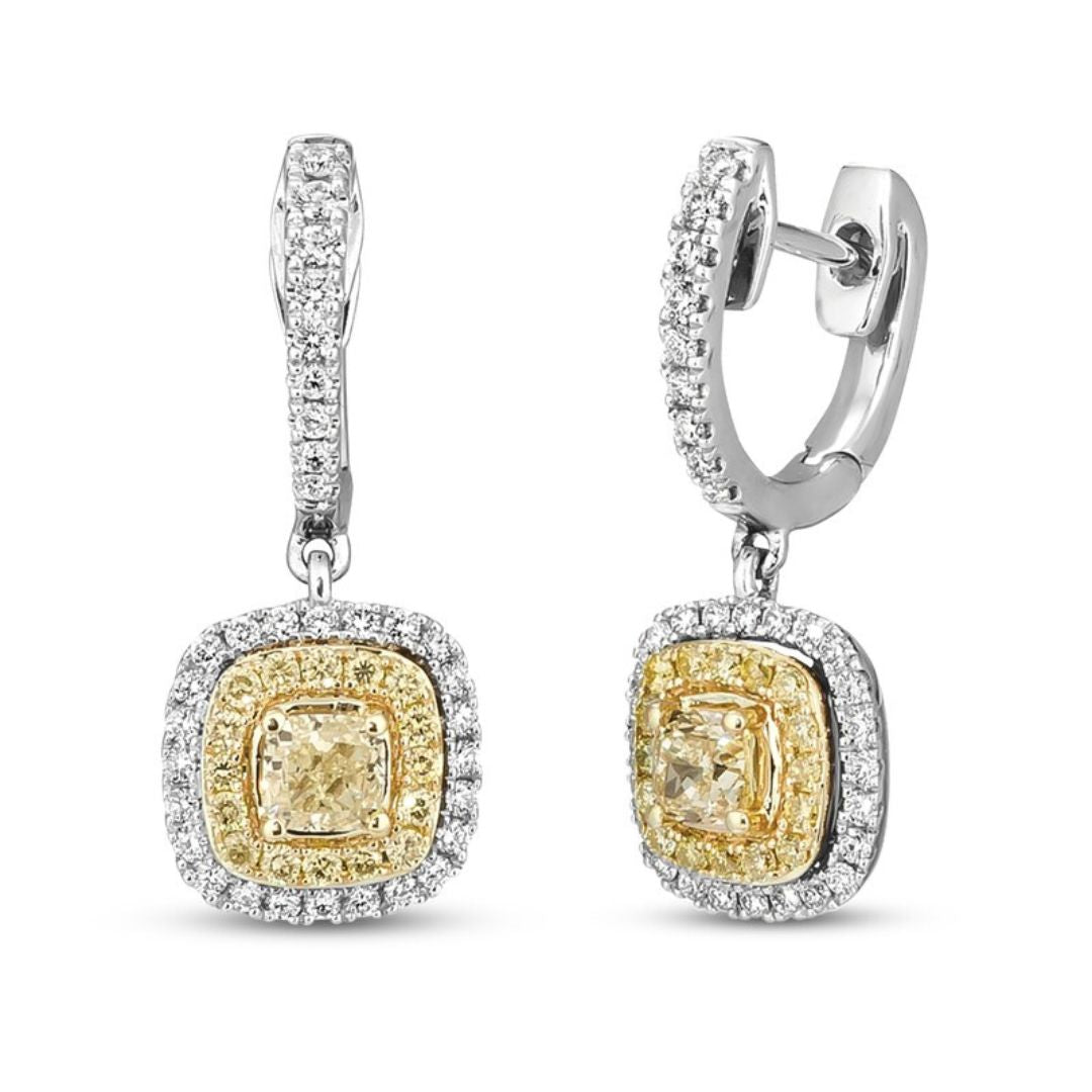 1.90Ct Lab Grown Diamond Yellow Halo Dangle Drop White Gold Earring