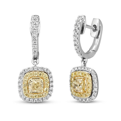 1.90Ct Lab Grown Diamond Yellow Halo Dangle Drop White Gold Earring