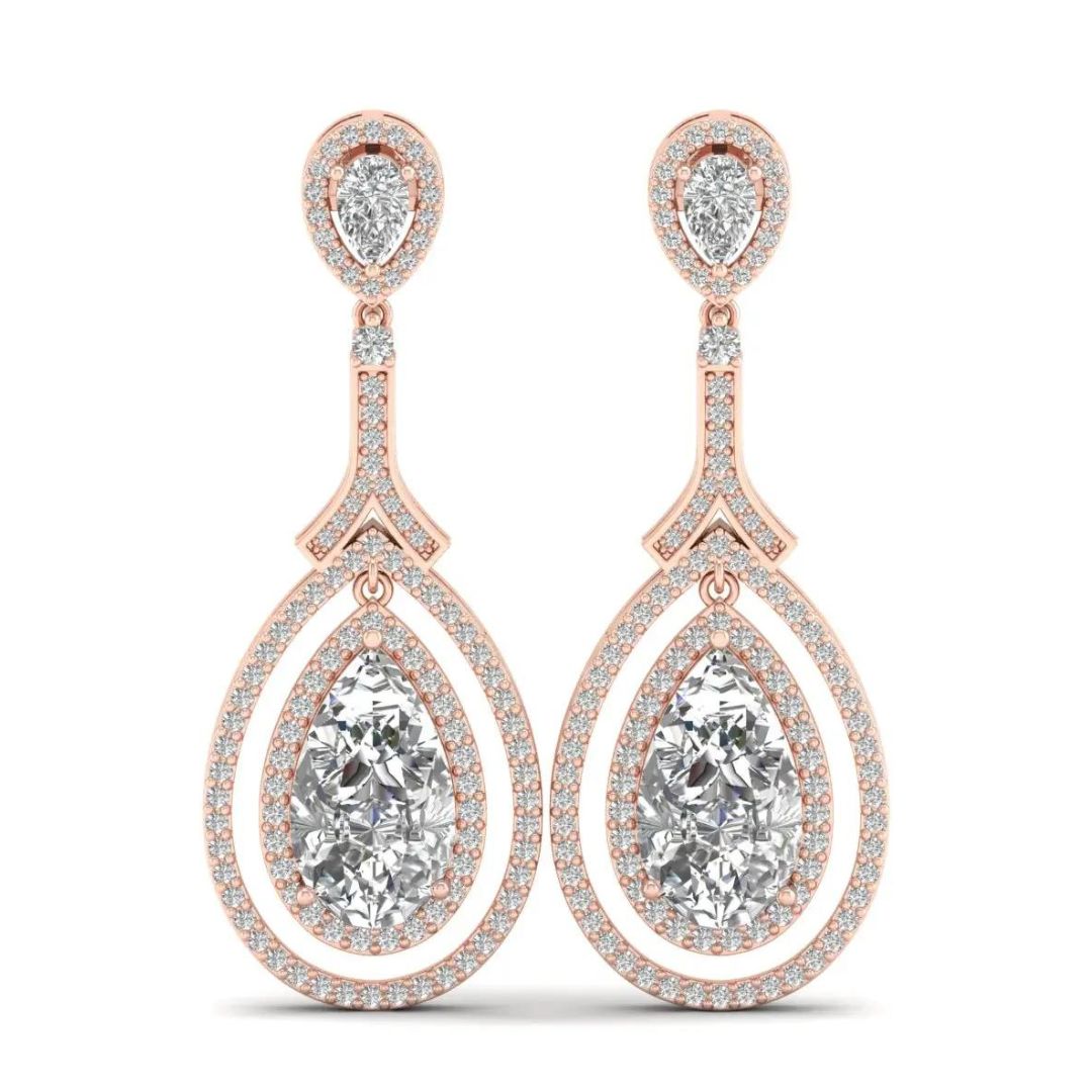 6.66Ct Lab Grown Diamond Pear Drop Dangle Earrings in Rose Gold