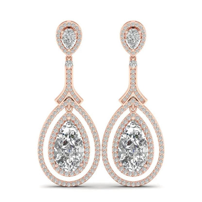 6.66Ct Lab Grown Diamond Pear Drop Dangle Earrings in Rose Gold
