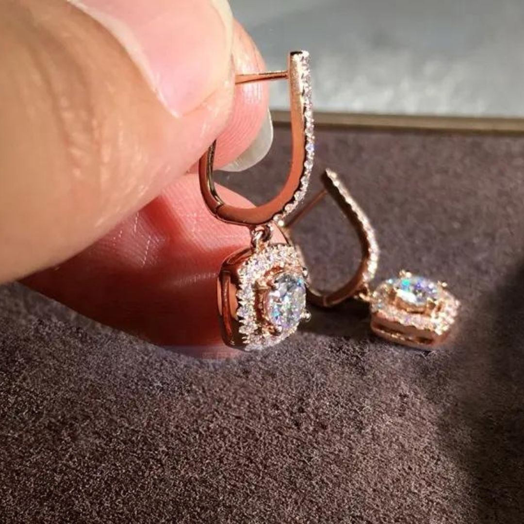 1.90Ct Lab Grown Diamond Halo Dangle Drop White Gold Earring