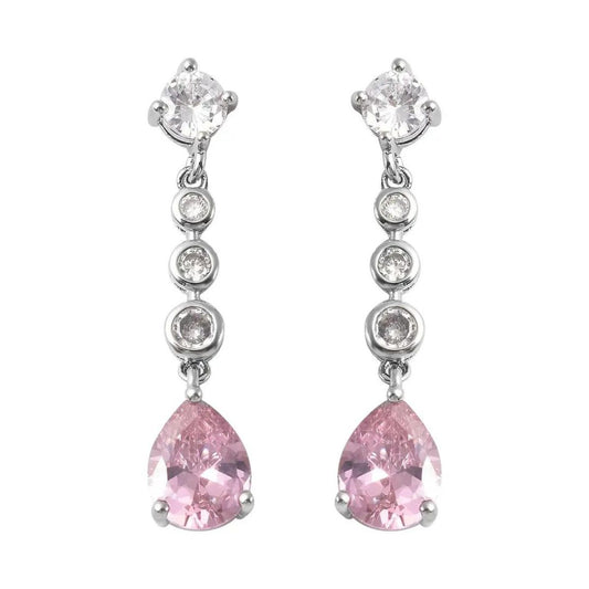 0.07Ct Lab Grown Diamond Pear Pink Sapphire Dangle Drop Earrings in Gold