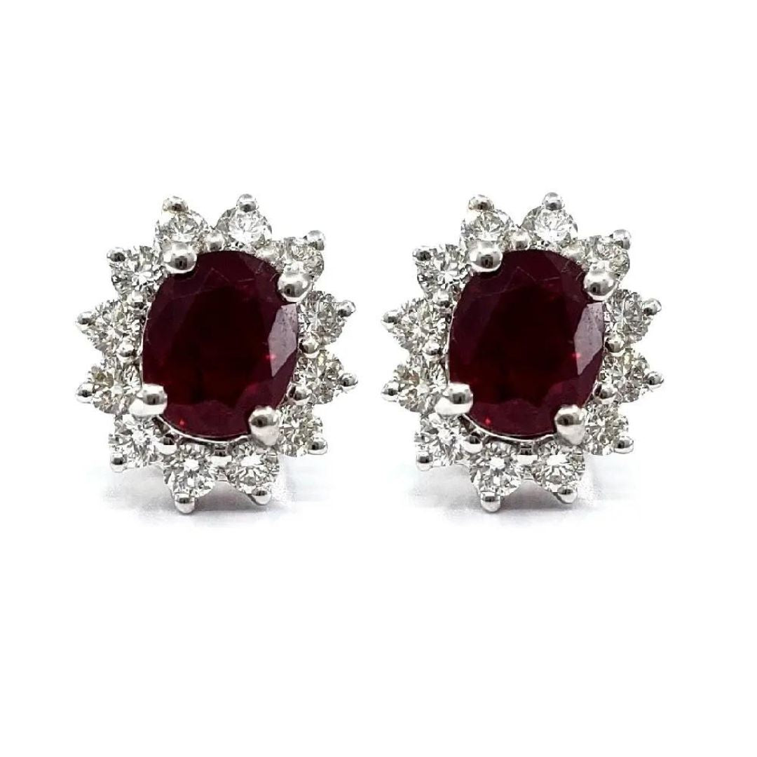 0.07Ct Lab Grown Diamond Oval Ruby White Gold Studs Earring
