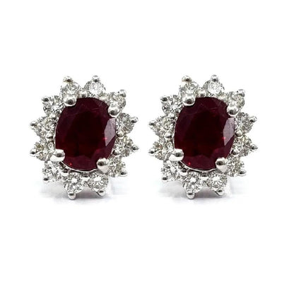 0.07Ct Lab Grown Diamond Oval Ruby White Gold Studs Earring