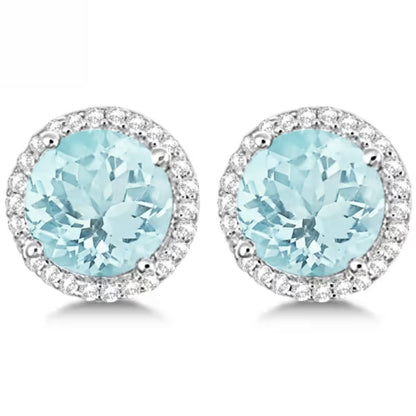 0.69Ct Lab Grown Diamond Solitaire Aquamarine Round Studs Earring in Gold