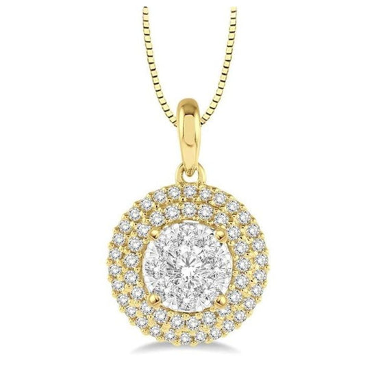 0.75Ct Round Lab Grown Diamond Halo Pendant Necklace in White Gold