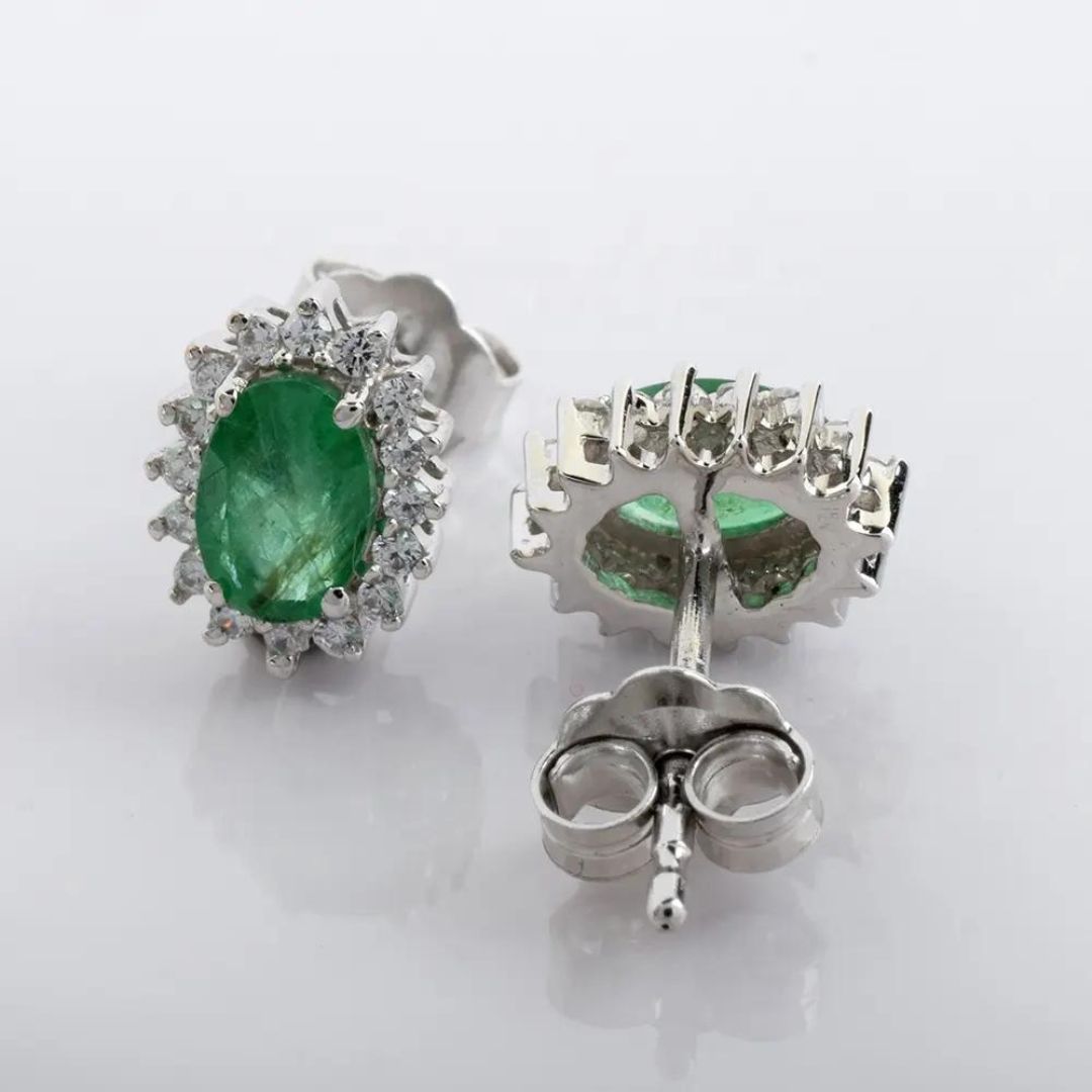 Lab Grown Diamond Emerald Cluster White Gold Tiny Stud Earrings
