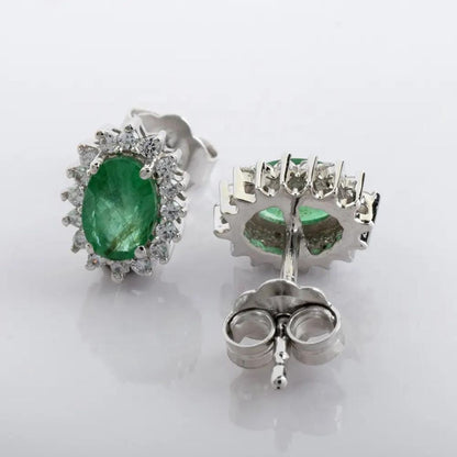 Lab Grown Diamond Emerald Cluster White Gold Tiny Stud Earrings