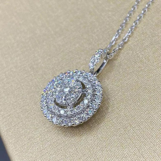 0.60Ct Round Lab Grown Diamond Halo Pendant Necklace in White Gold