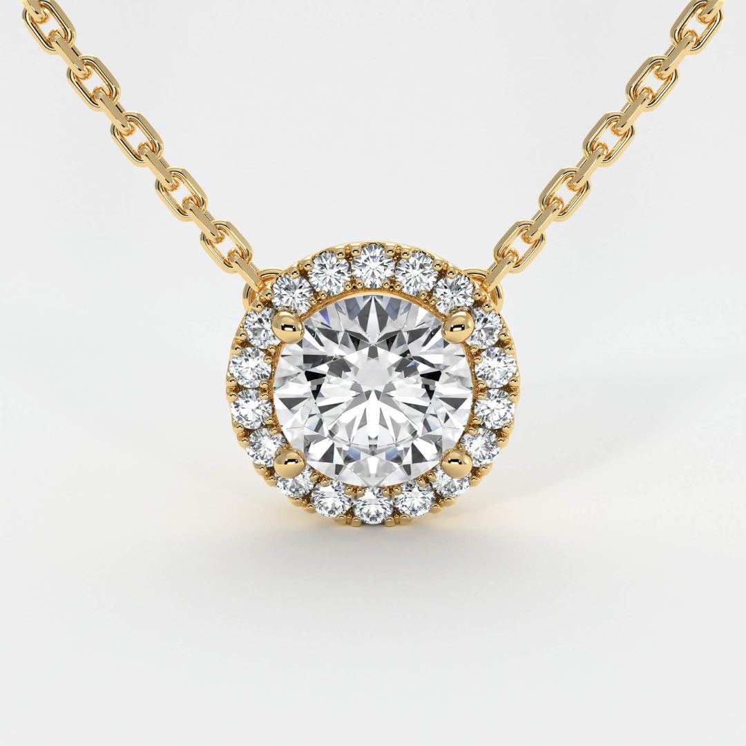 1.00Ct Solitaire Round Lab Grown Diamond Halo Pendant Necklace in Gold